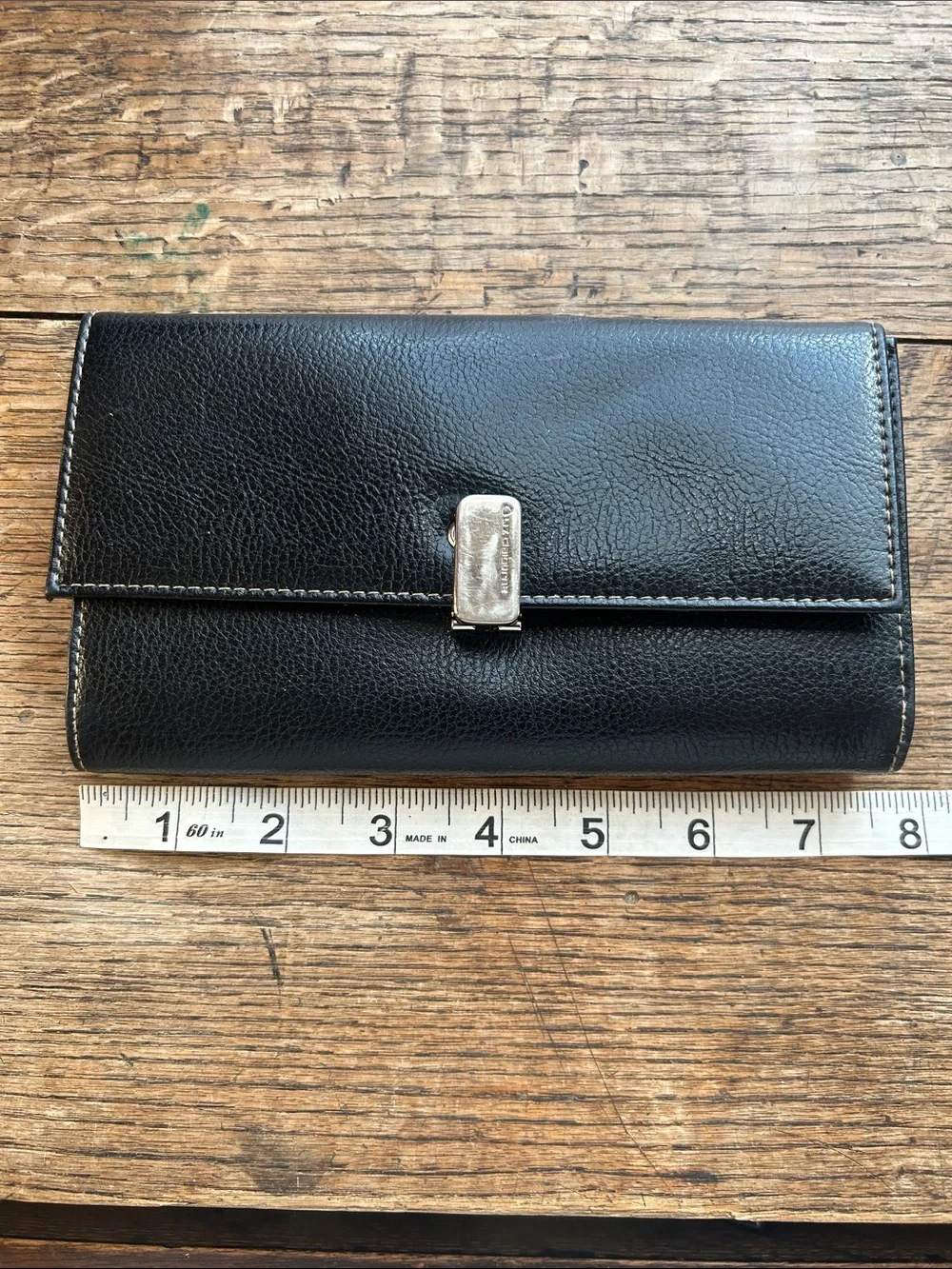 Vintage 90’s Liz Claiborne Black Pebble Leather Book Wallet with Silver Hardware